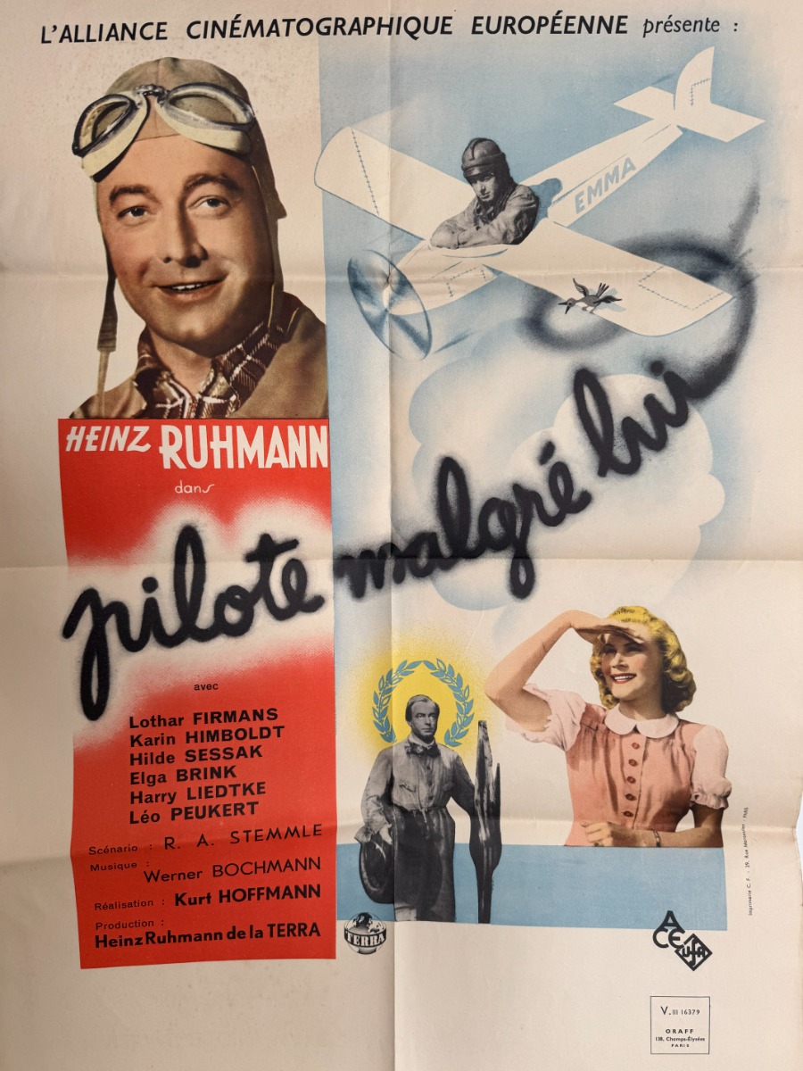 Affiche cinéma - Pilote malgré lui - Heinz Ruhmann 1941 - Cinéma authentique - Revue Vintage