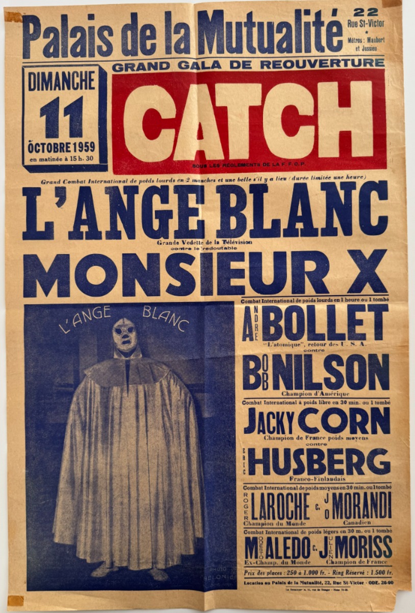 Affiche de Catch l'Ange Blanc 1959 Palais de la mutualité Paris - Publicitaire authentique - Revue Vintage