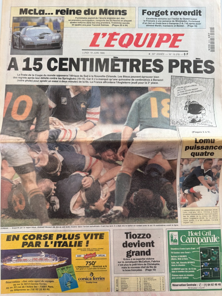 Journal l'équipe 19/06/1995 Afrique du sud / Nouvelle Zélande - Coupe du monde de rugby - Journal L'Équipe authentique - Revue Vintage