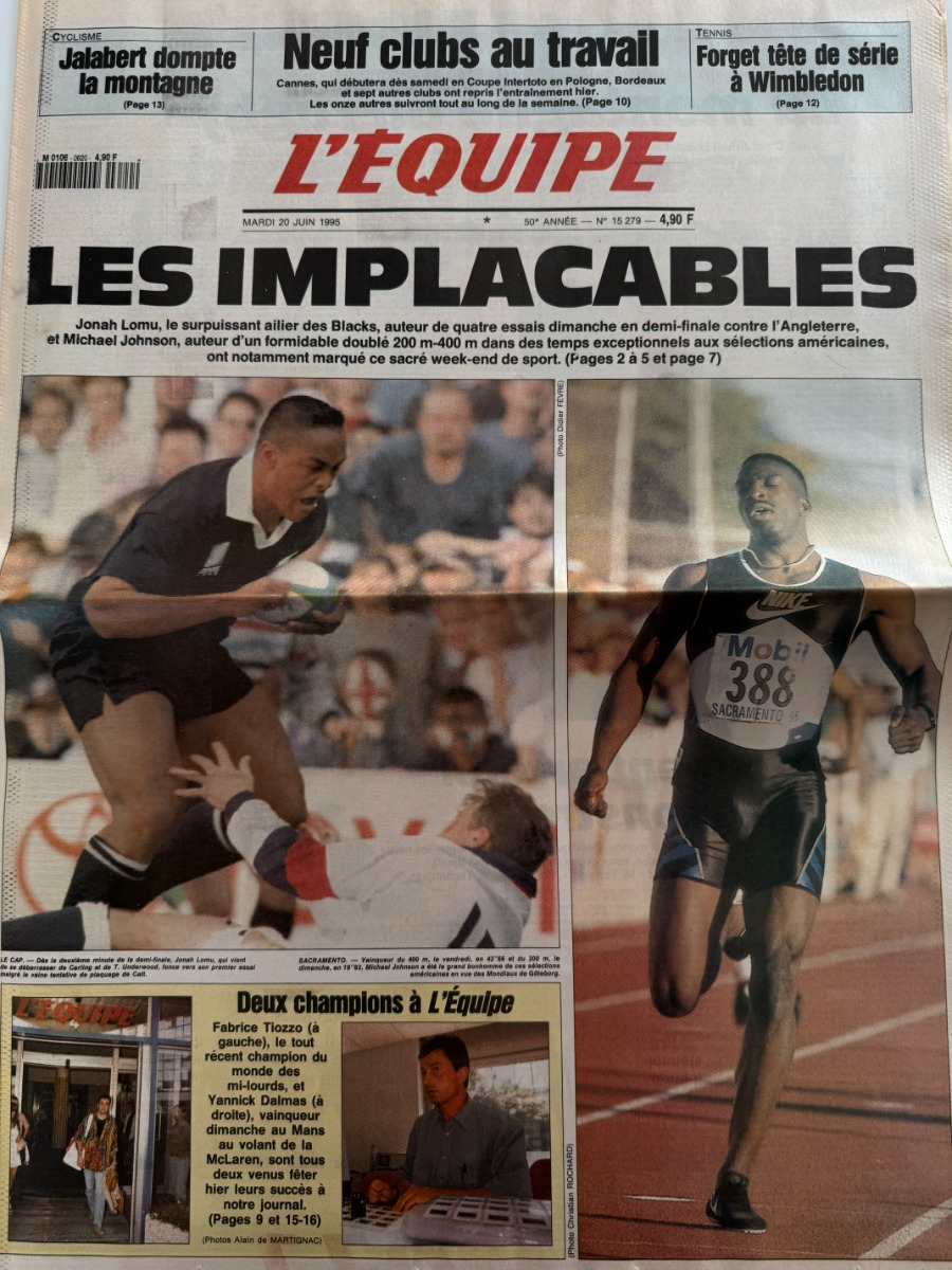 Journal l'équipe 20/06/1995 Afrique du sud / Nouvelle Zélande - Les Implacables - Coupe du monde de rugby - Journal L'Équipe authentique - Revue Vintage