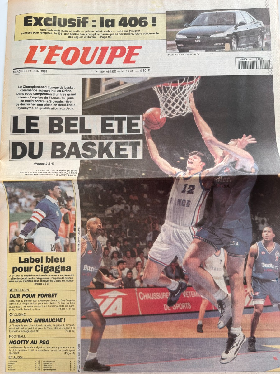 Journal l'équipe 21/06/1995 Le bel été du basket - Championnat d'Europe - Journal L'Équipe authentique - Revue Vintage