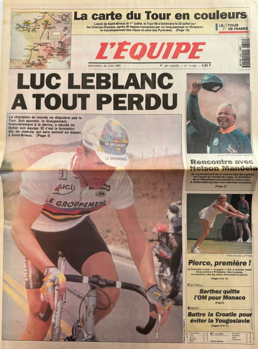 Journal l'équipe 28/06/1995 Luc Leblanc a tout perdu - Cyclisme - Journal L'Équipe authentique - Revue Vintage