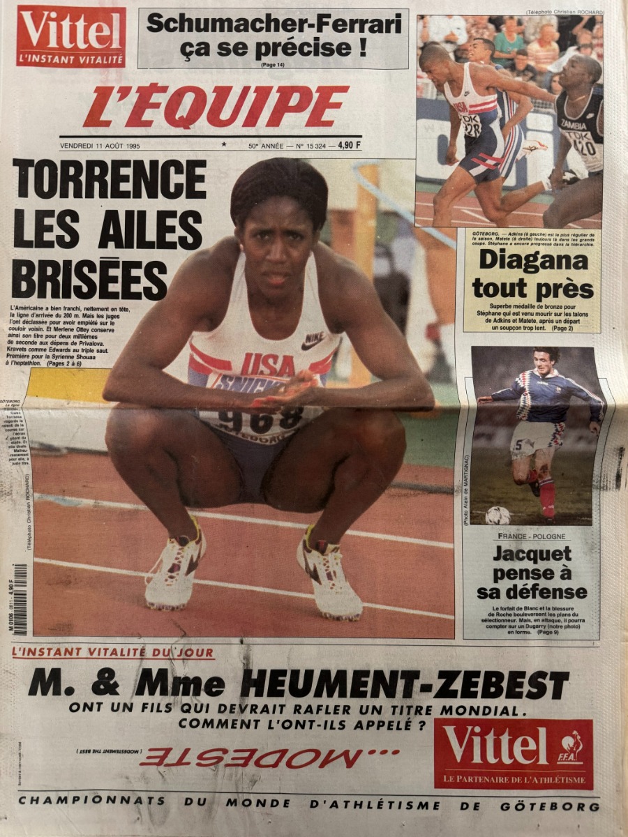 Journal l'équipe 11/08/1995 Torrence les ailes brisées - Athlétisme - Journal L'Équipe authentique - Revue Vintage
