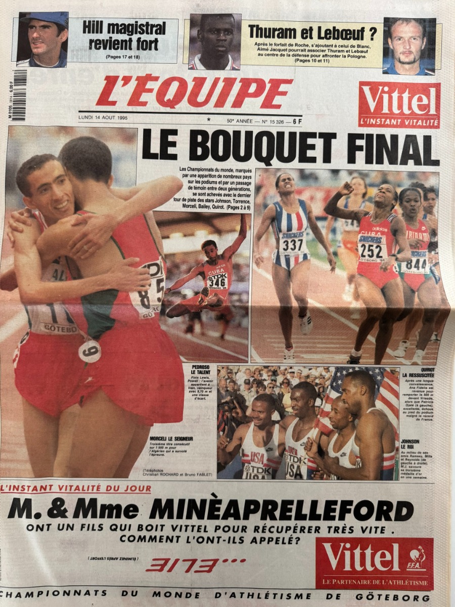 Journal l'équipe 14/08/1995 Le bouquet final - Les championnats du monde Athlétisme - Journal L'Équipe authentique - Revue Vintage