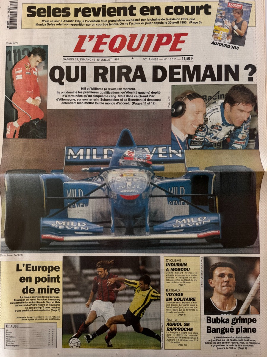 Journal l'équipe 28/07/1995 Qui rira demain ? Formule 1 - Journal L'Équipe authentique - Revue Vintage