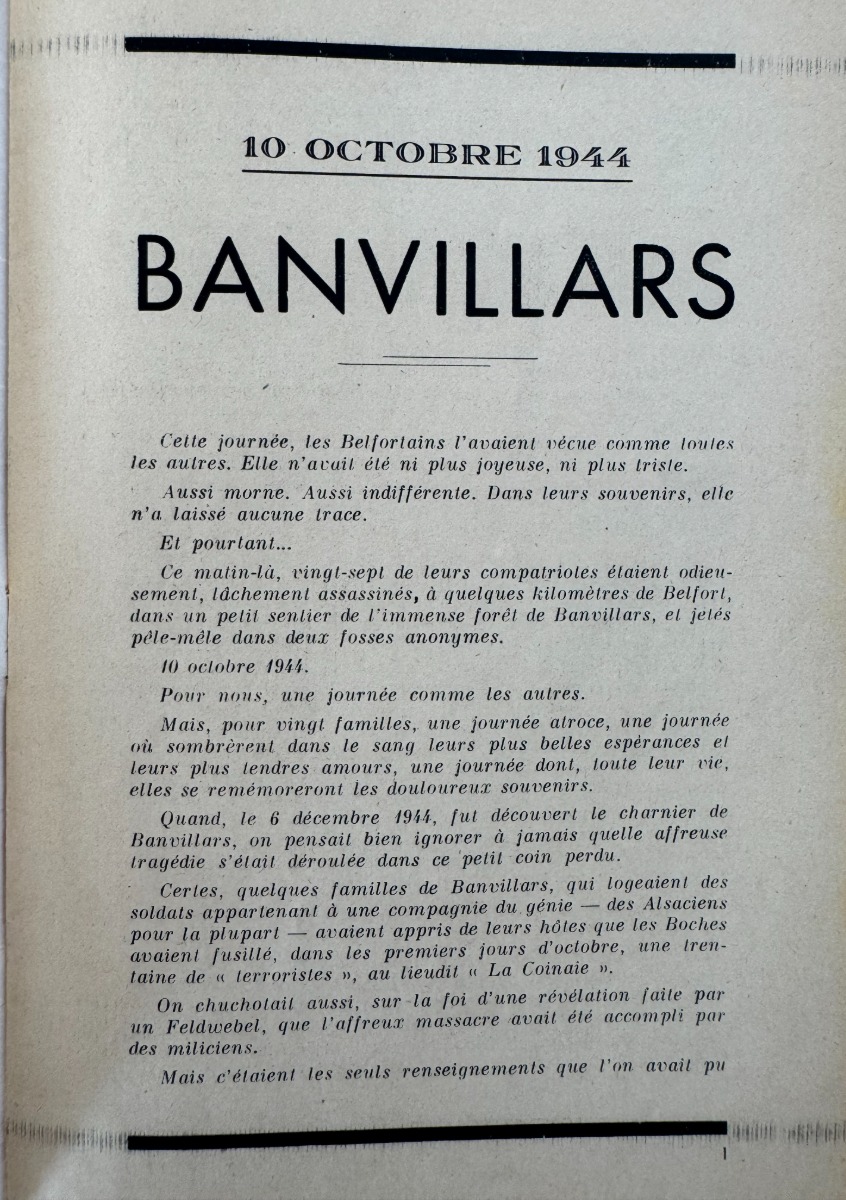 tragédie à Banvillars octobre 1944 - les crimes nazis - Territoire de Belfort - Vue 2 - Territoire de Belfort
