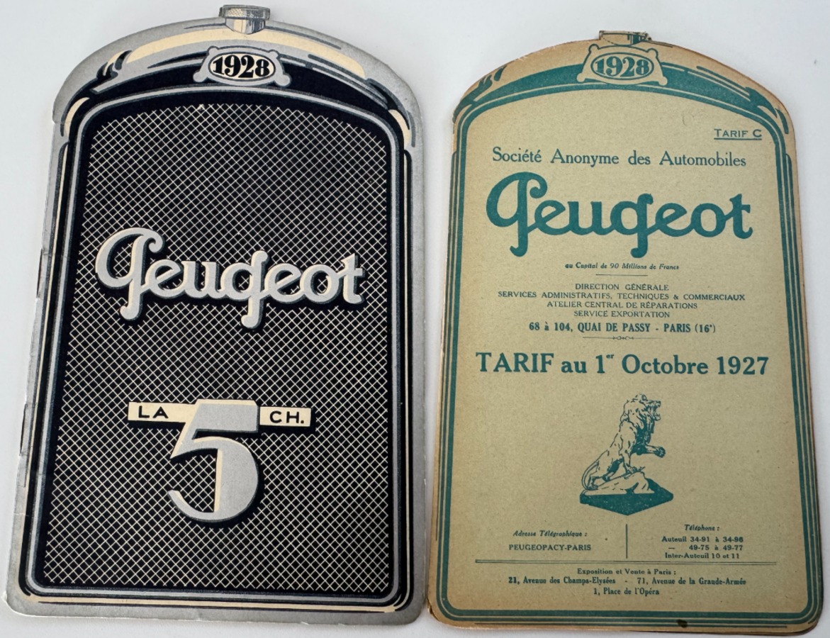 Catalogue Peugeot 5 CH - 1928 - Auto authentique - Revue Vintage