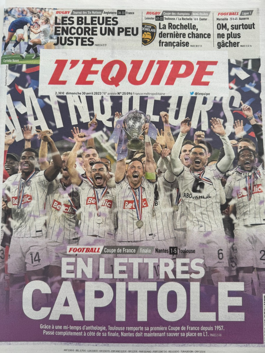 Journal l'équipe Coupe de France - Nantes / Toulouse 2023 - Journal L'Équipe authentique - Revue Vintage