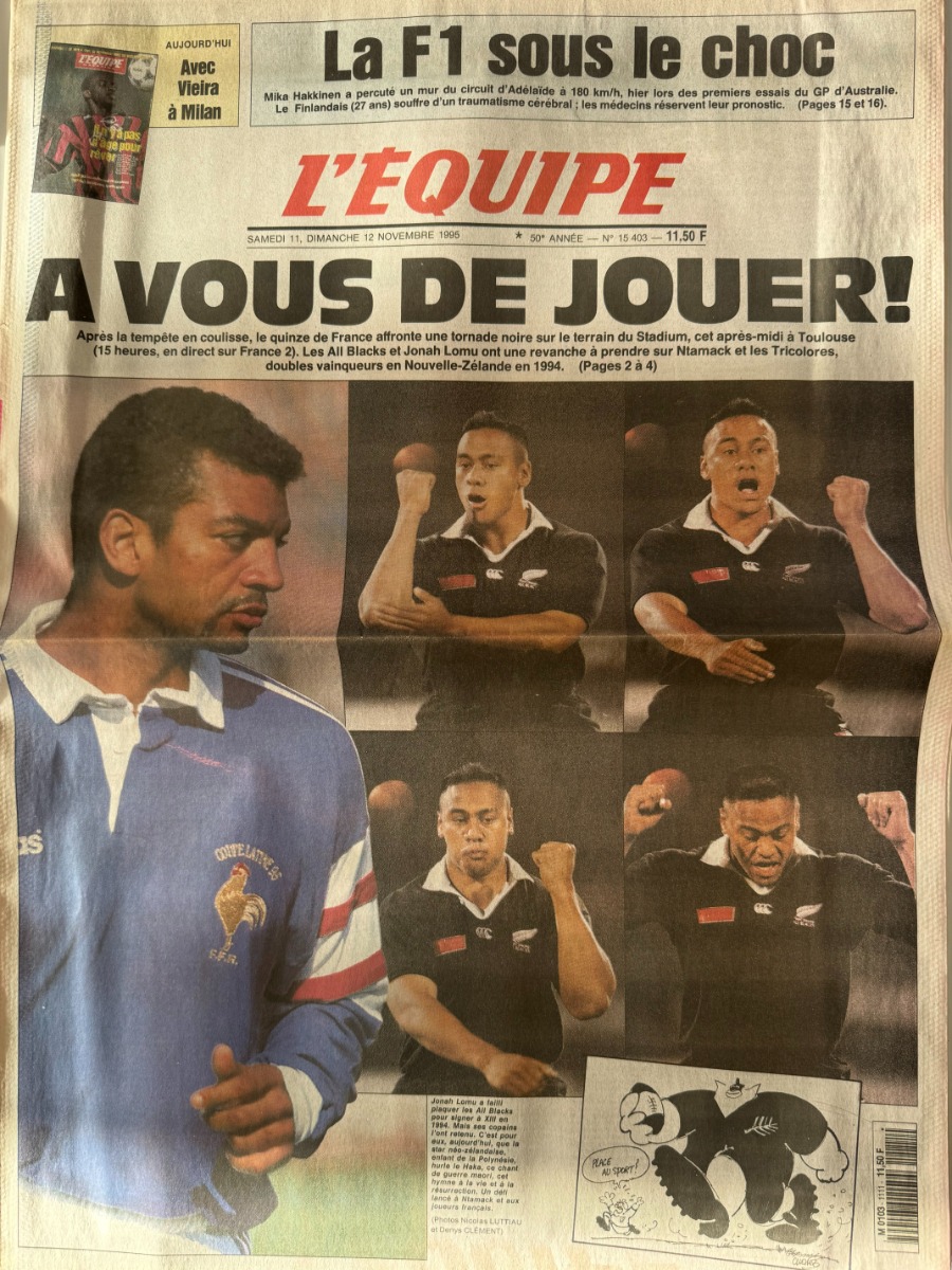Journal l'équipe 11/11/1995 France / All Black - Rugby - Journal L'Équipe authentique - Revue Vintage