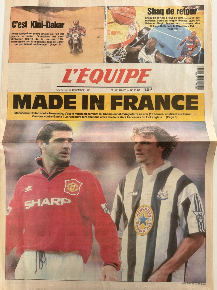 Journal l'équipe 27/12/1995 Manchester / Newcastle - Cantona contre Ginola - Football - Journal L'Équipe authentique - Revue Vintage