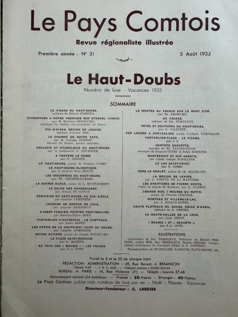 Le Pays Comtois Le Haut Doubs 1933 - Le patois - Le Mont d'Or - Montbenoit - Morteau - Saugets - Vue 2 - Doubs