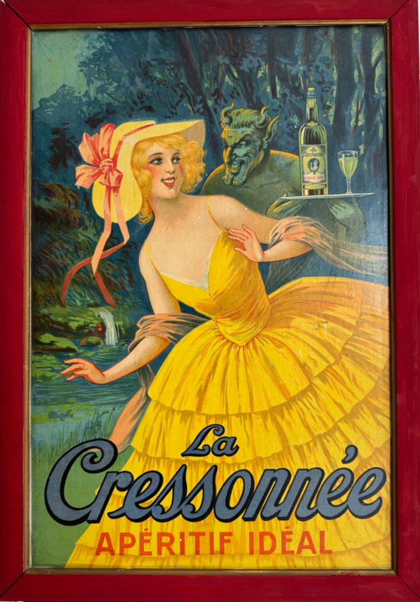 Cartonnage publicitaire ancien pour la liqueur " La Cressonnée " - Publicitaire authentique - Revue Vintage