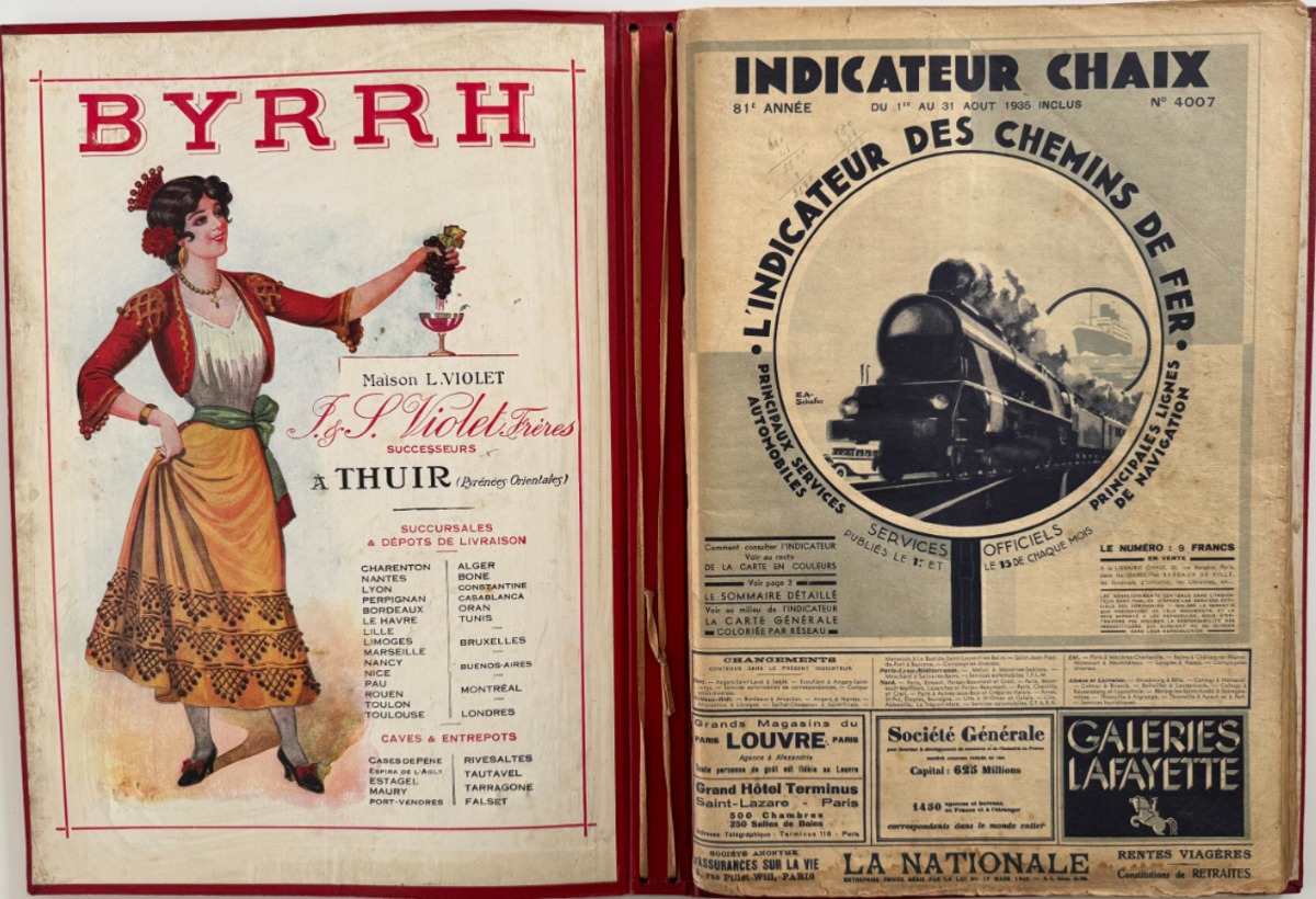 Indicateur chemins de fer chaix 1935 avec sous main Byrrh + 2 affiches de transport - Divers authentique - Revue Vintage