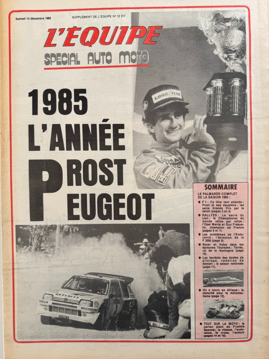 Journal l'équipe 14/12/1985 L'année d' Alain Prost - Formule 1 - Journal L'Équipe authentique - Revue Vintage
