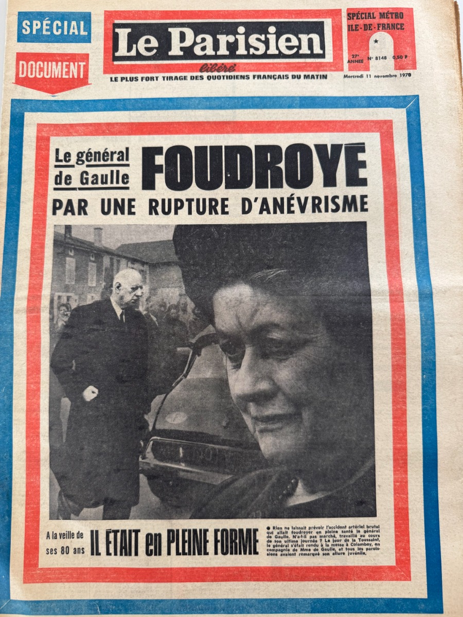 Le Parisien du 11 novembre 1970 Mort du Général Charles de Gaulle - Vieux papiers authentique - Revue Vintage