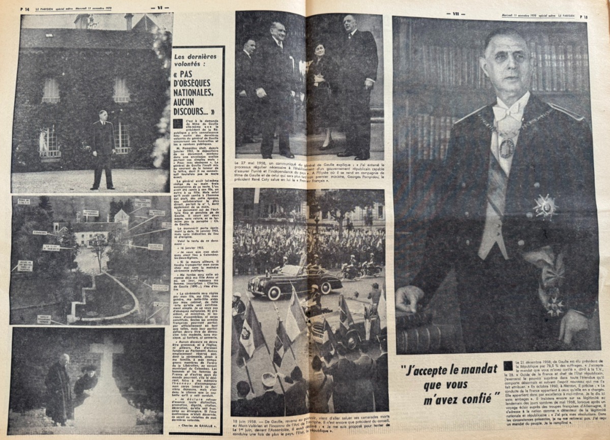 Le Parisien du 11 novembre 1970 Mort du Général Charles de Gaulle - Vue 5 - Vieux papiers