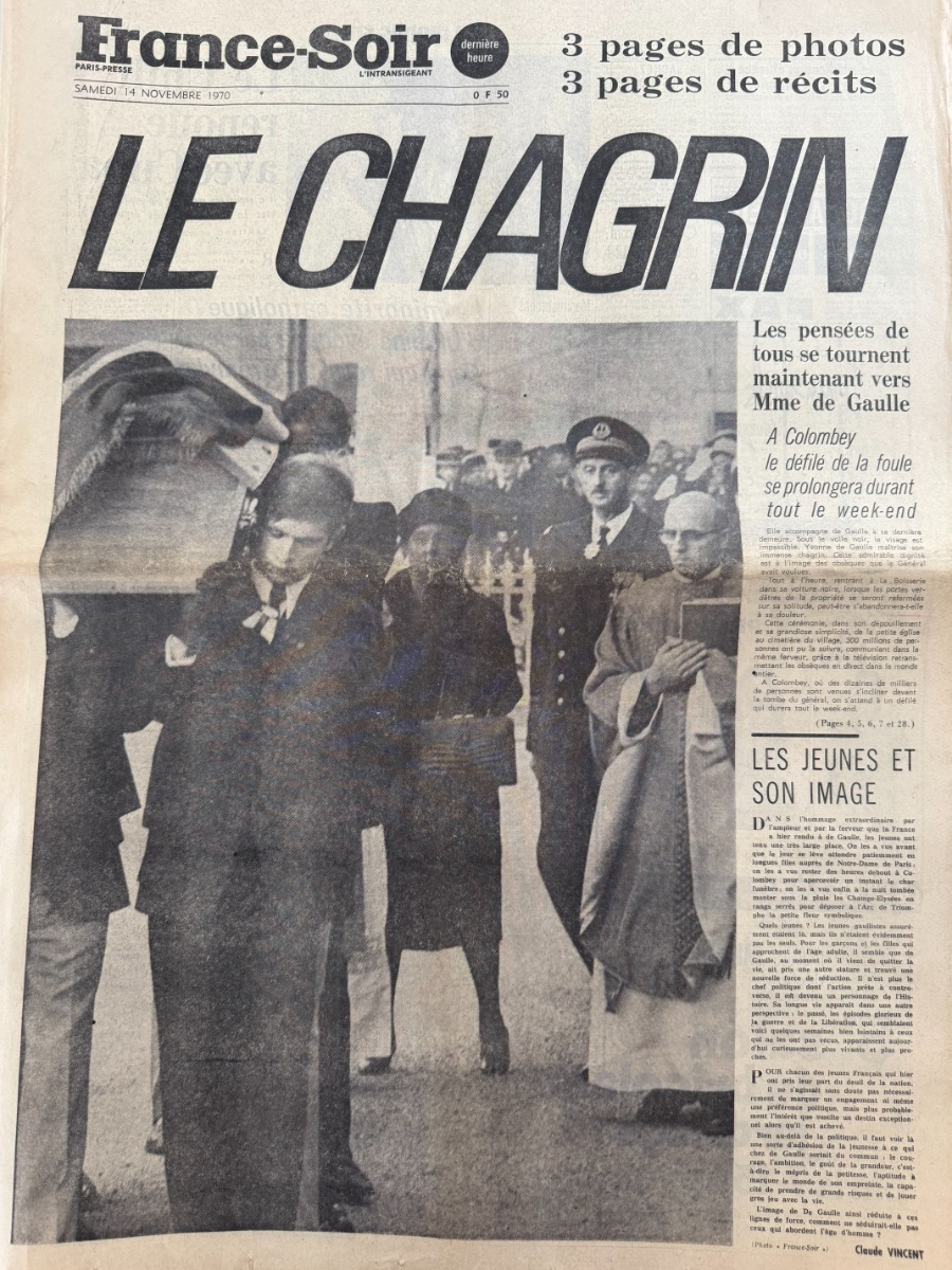 France Soir du 14 novembre 1970 Mort du Général Charles de Gaulle - Vieux papiers authentique - Revue Vintage