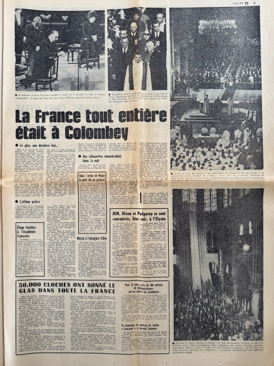 Le Parisien du 13 novembre 1970 Mort du Général Charles de Gaulle - Vue 2 - Vieux papiers