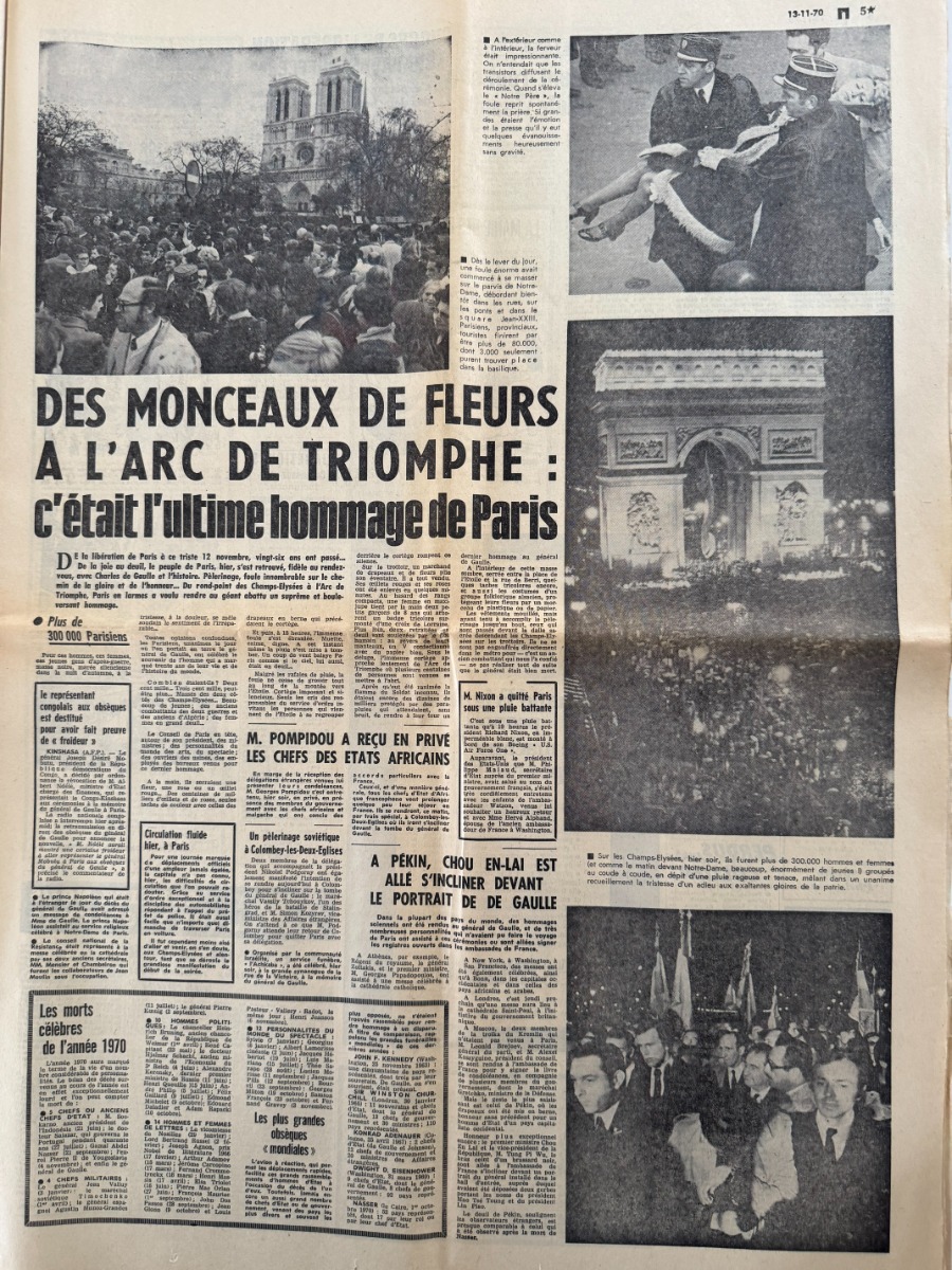 Le Parisien du 13 novembre 1970 Mort du Général Charles de Gaulle - Vue 3 - Vieux papiers