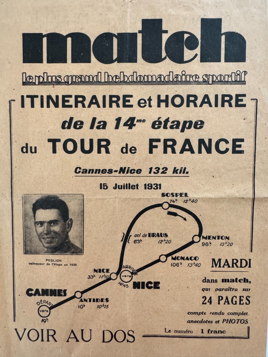 Affichette Tour de France 1931 - Cyclisme Match l'Intran - Cyclisme authentique - Revue Vintage