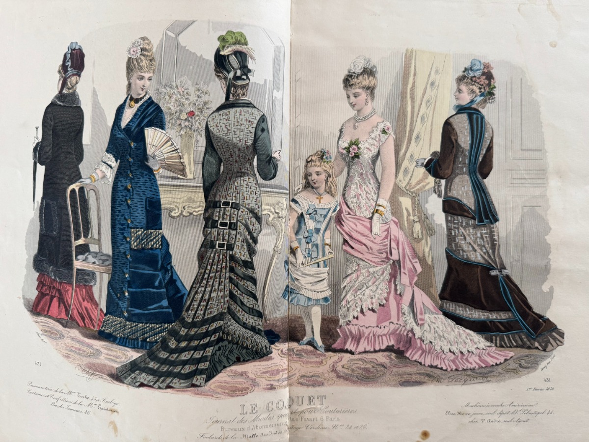 Le Coquet journal de la mode année 1878 / 1879 avec planches couleurs - Grands Magasins authentique - Revue Vintage