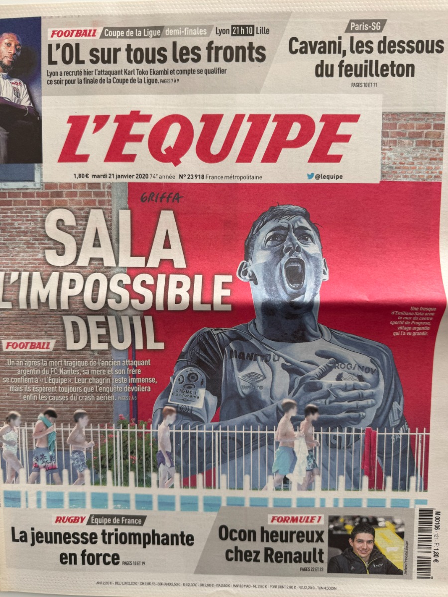 Journal l'équipe 21/01/2020 Emiliano Sala l'impossible deuil - Football - FC Nantes - Journal L'Équipe authentique - Revue Vintage