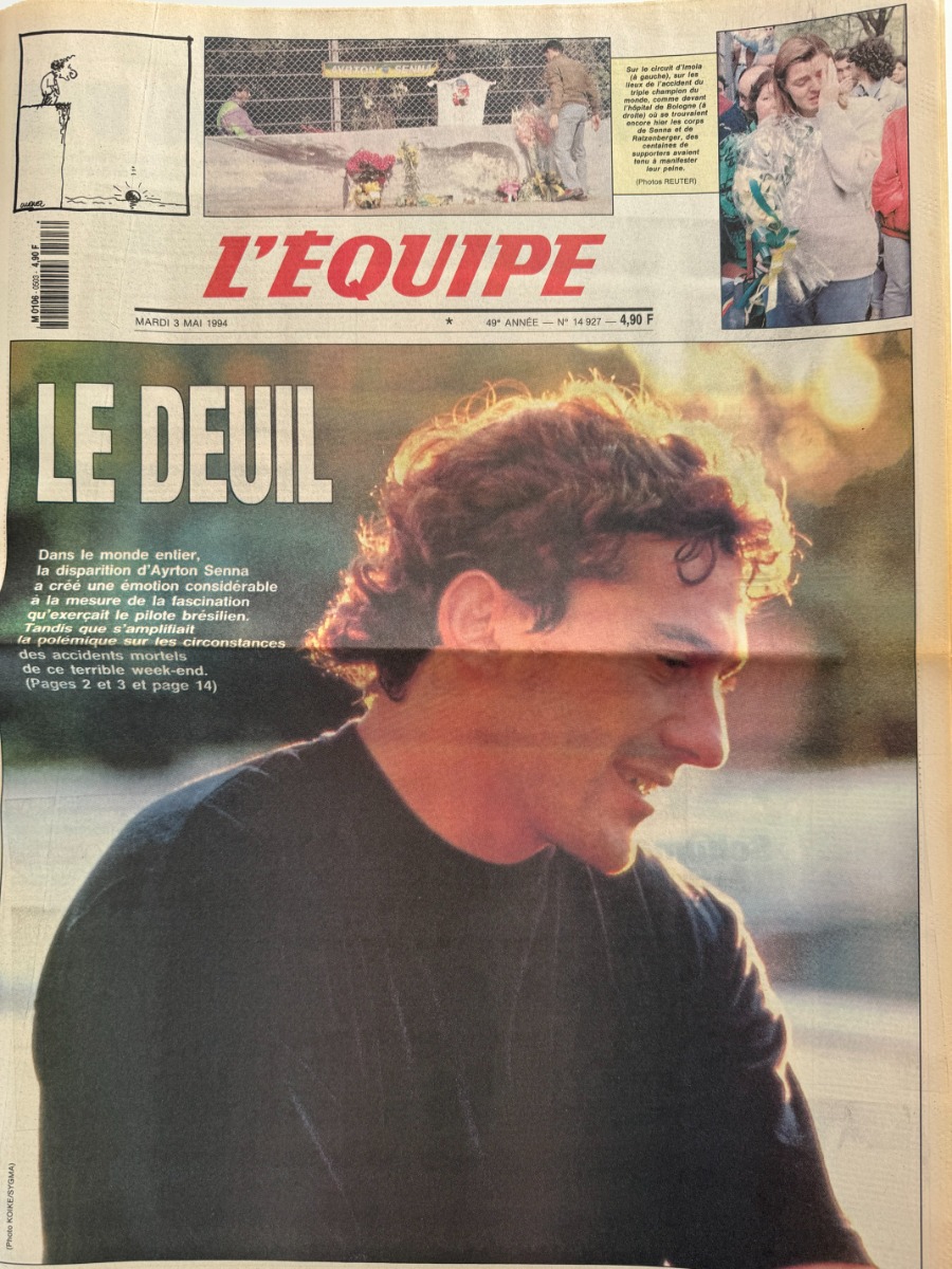 Journal l'équipe 03/05/1994 Le deuil - Ayrton Senna - Formule 1 - Imola - Italie - Journal L'Équipe authentique - Revue Vintage