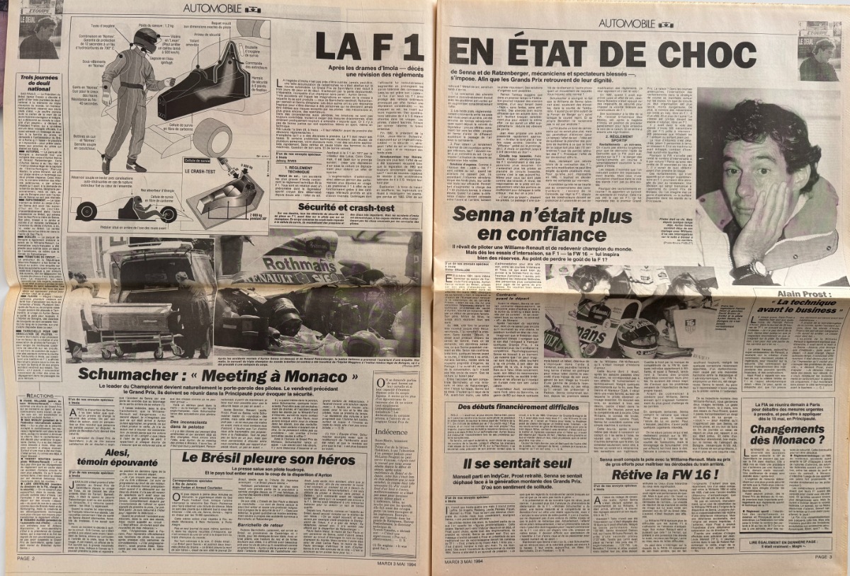 Journal l'équipe 03/05/1994 Le deuil - Ayrton Senna - Formule 1 - Imola - Italie - Vue 2 - Journal L'Équipe