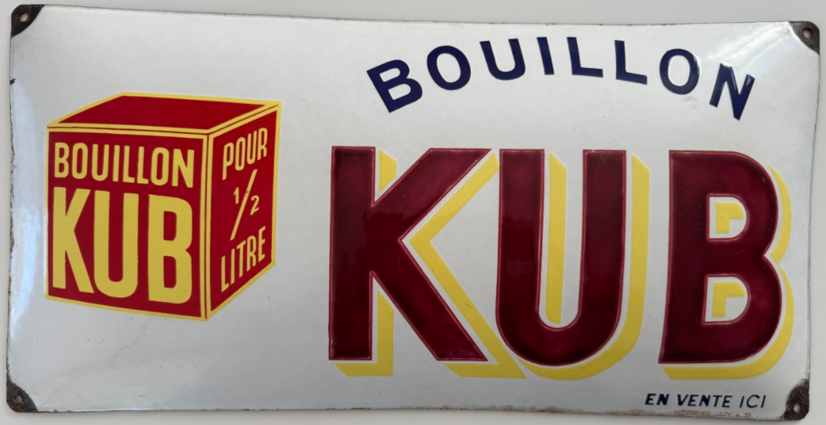 Plaque émaillée Bombée Bouillon Kub - Vintage - Japy - 1935 - Publicitaire authentique - Revue Vintage