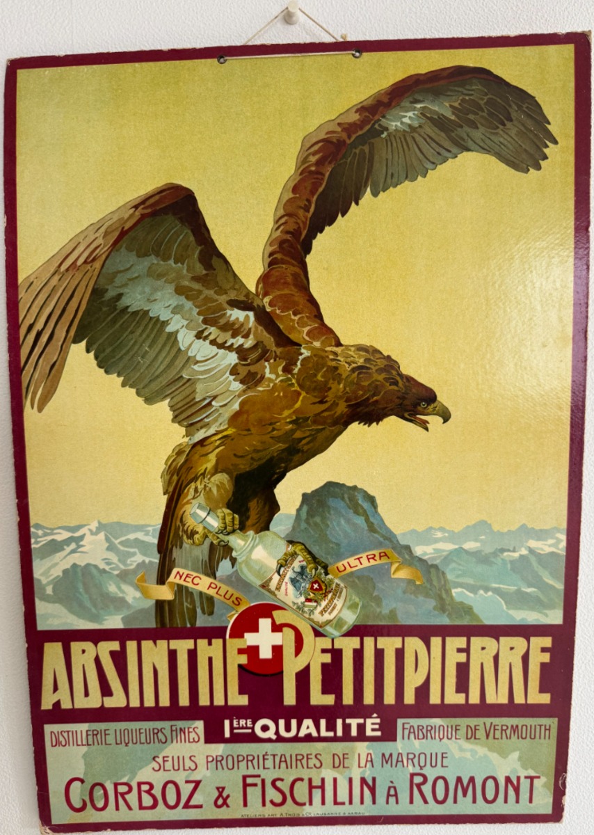 Carton publicitaire Absinthe Petitpierre - Romont - Suisse 1905 - Publicitaire authentique - Revue Vintage