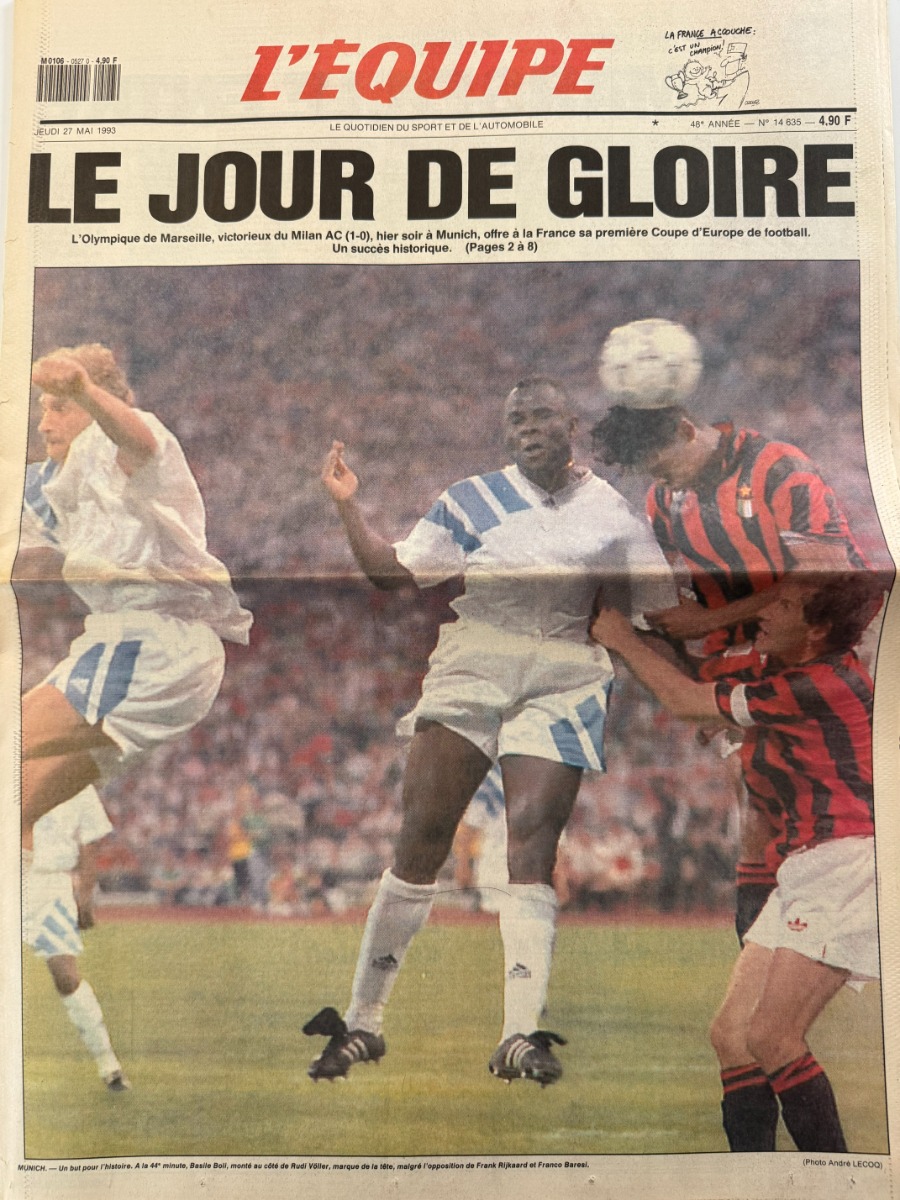 Journal l'équipe 27/05/1993 Le jour de gloire - Marseille / Milan AC - Finale de la Coupe d'Europe - OM - Football - Journal L'Équipe authentique - Revue Vintage