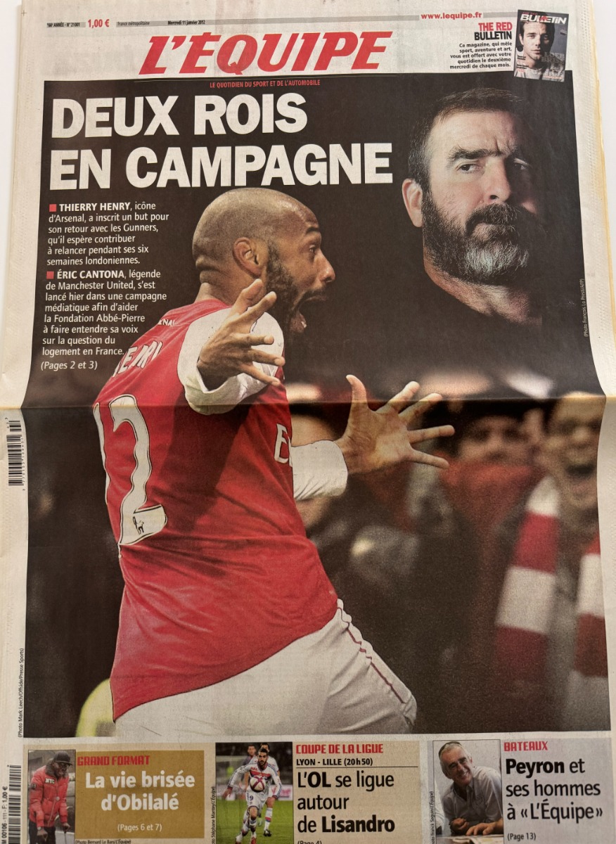 Journal l'équipe 11/01/2012 Thierry Henry et Eric Cantona - Football - Journal L'Équipe authentique - Revue Vintage