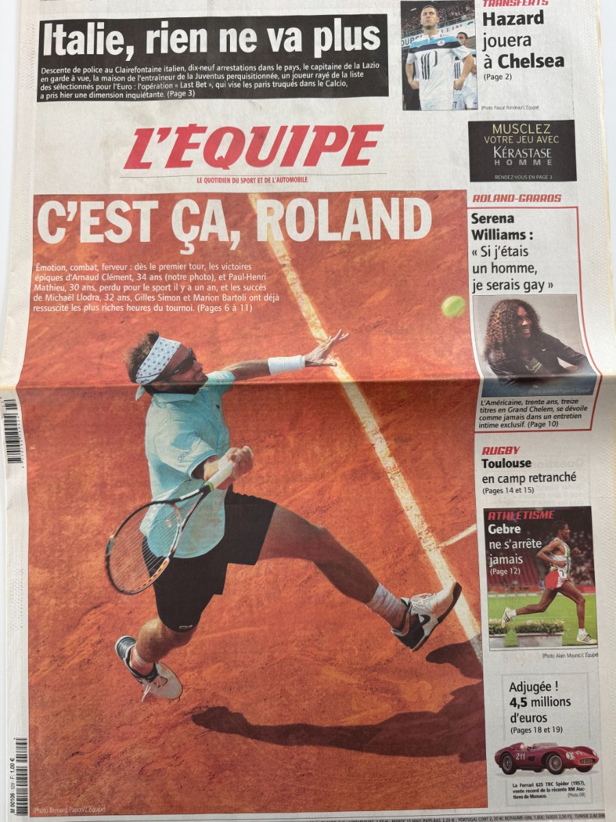 Journal l'équipe 29/05/2012 Roland Garros Arnaud Clément - Tennis - Journal L'Équipe authentique - Revue Vintage