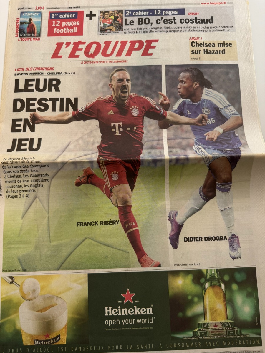 Journal l'équipe 19/05/2012 Bayern Munich / Chelsea Finale Ligue des Champions - Football - Journal L'Équipe authentique - Revue Vintage