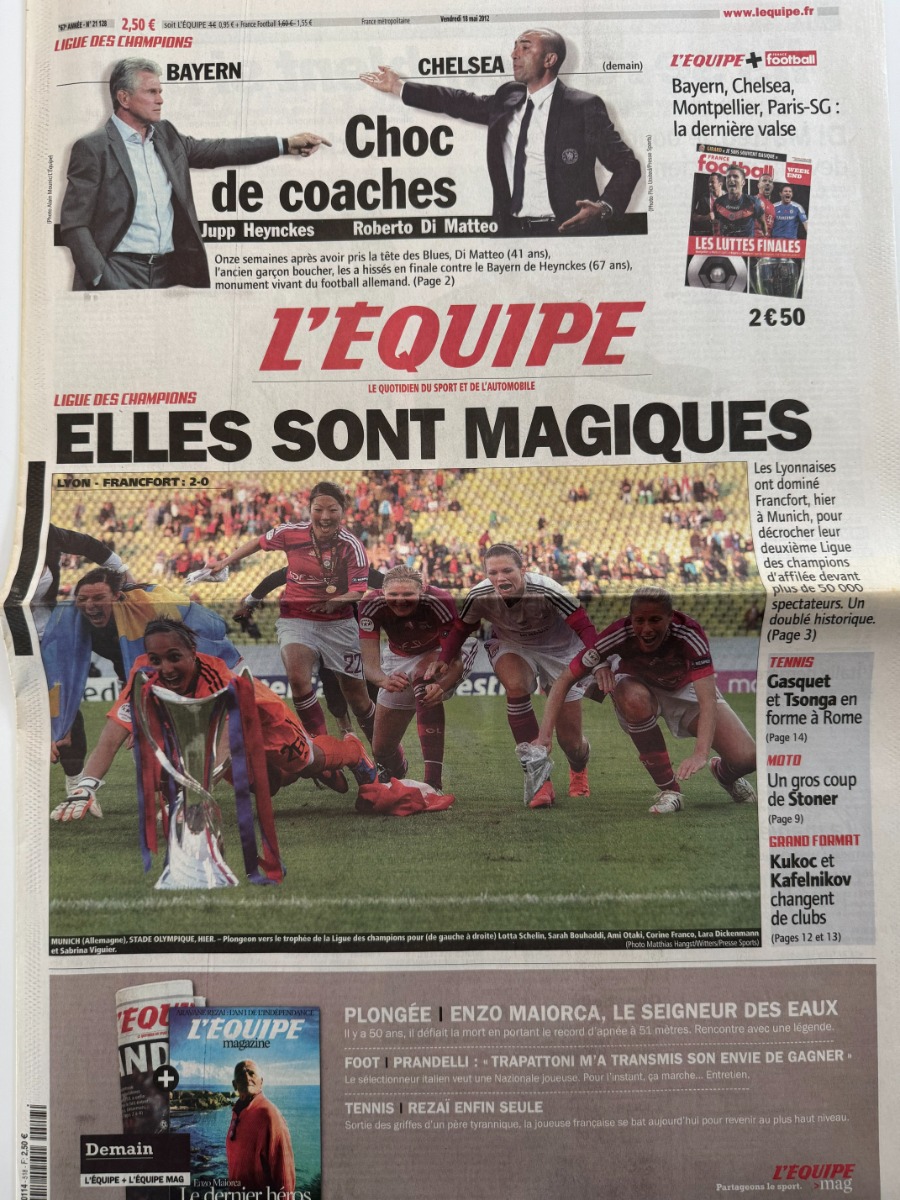 Journal l'équipe 17/05/2012 OL Lyon remporte la Finale Ligue des Champions - Football - Journal L'Équipe authentique - Revue Vintage