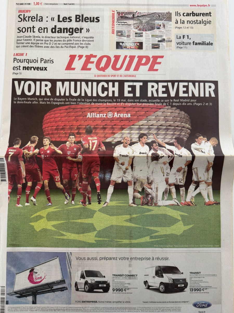 Journal l'équipe 17/04/2012 Bayern / Real Madrid  - Ligue des champions - Football - Journal L'Équipe authentique - Revue Vintage