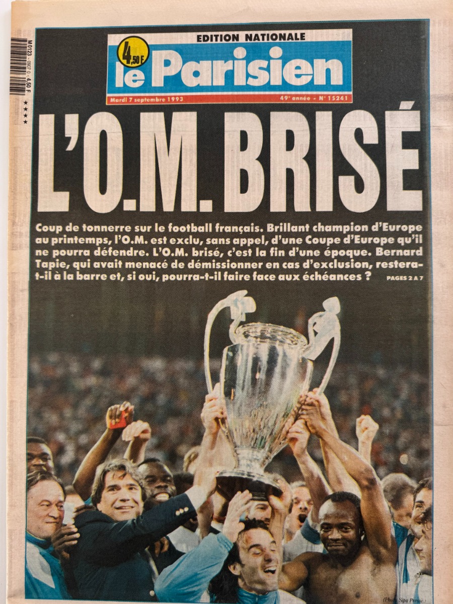 Le Parisien 07/09/1993 Marseille brisé - OM Coupe d'Europe - Football authentique - Revue Vintage