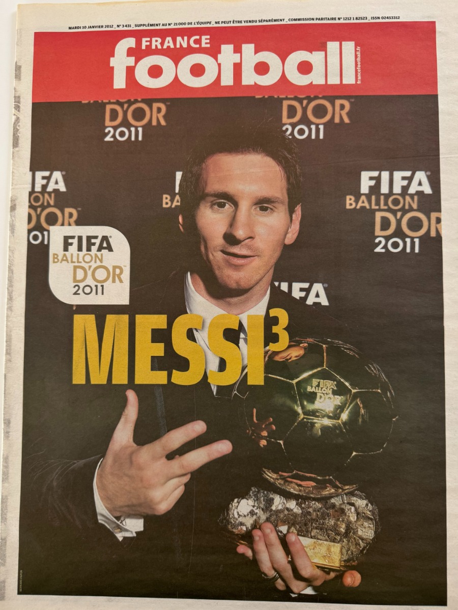 France Football 2012 - Messi Ballon d'or 2011 - Football authentique - Revue Vintage