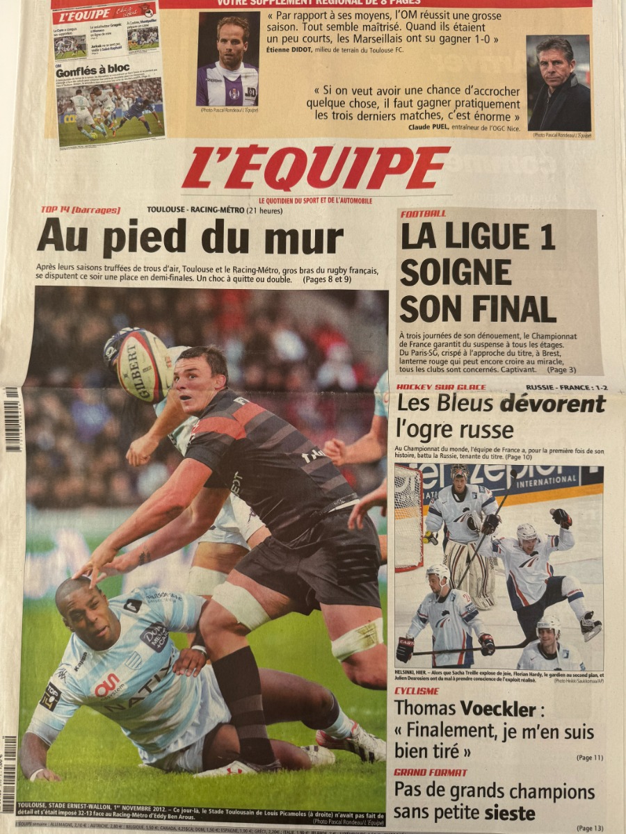 Journal l'équipe 10/05/2013 Toulouse / Racing Métro - Top 14 - Rugby - Journal L'Équipe authentique - Revue Vintage