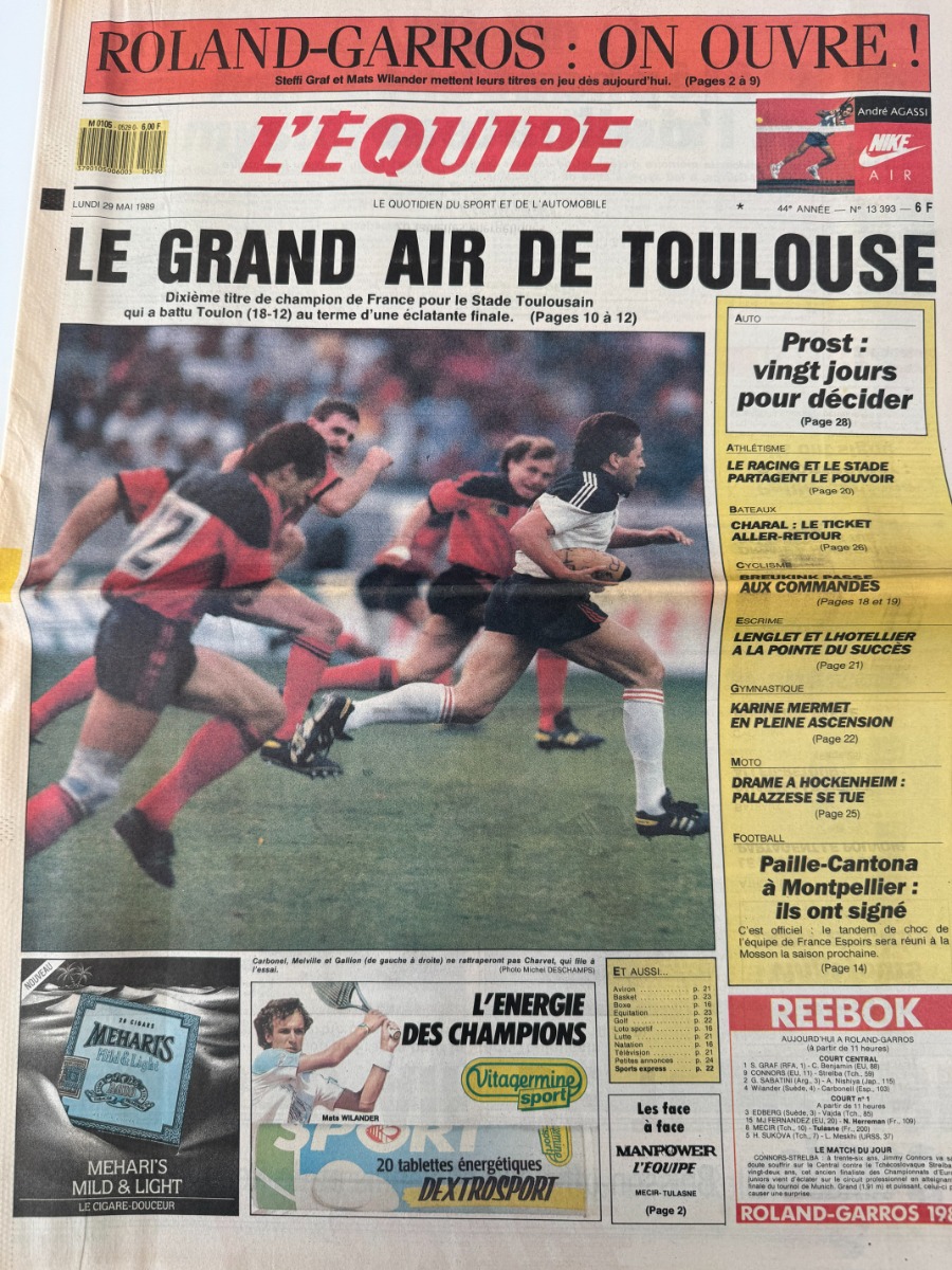 Journal l'équipe 29/05/1989 Toulouse champion de France - Rugby Stade Toulousain - Journal L'Équipe authentique - Revue Vintage