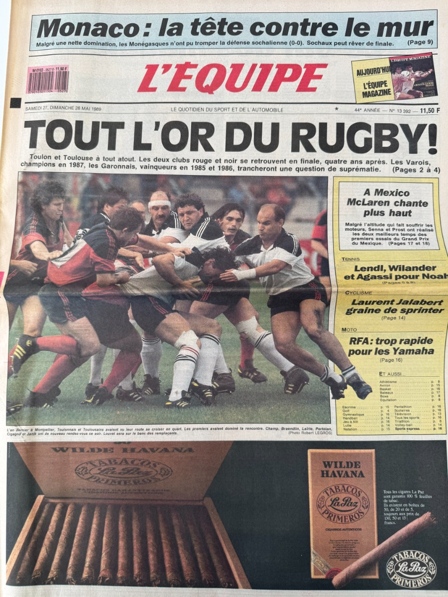 Journal l'équipe 28/05/1989 Toulouse / Toulon Finale - Rugby - Stade Toulousain - Journal L'Équipe authentique - Revue Vintage