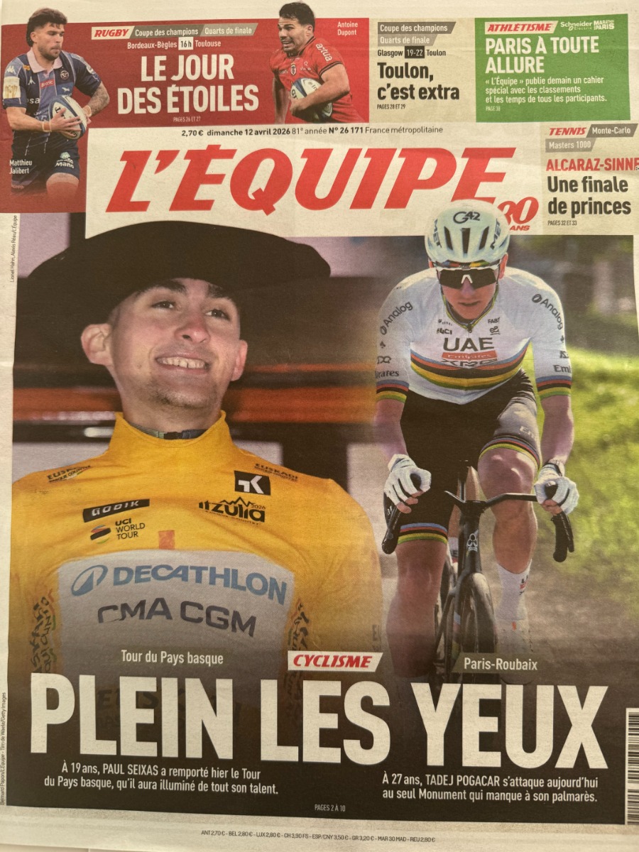 Journal l'équipe 12/04/2026 Paul Seixas a remporté le Tour du Pays Basque - Cyclisme - Journal L'Équipe authentique - Revue Vintage