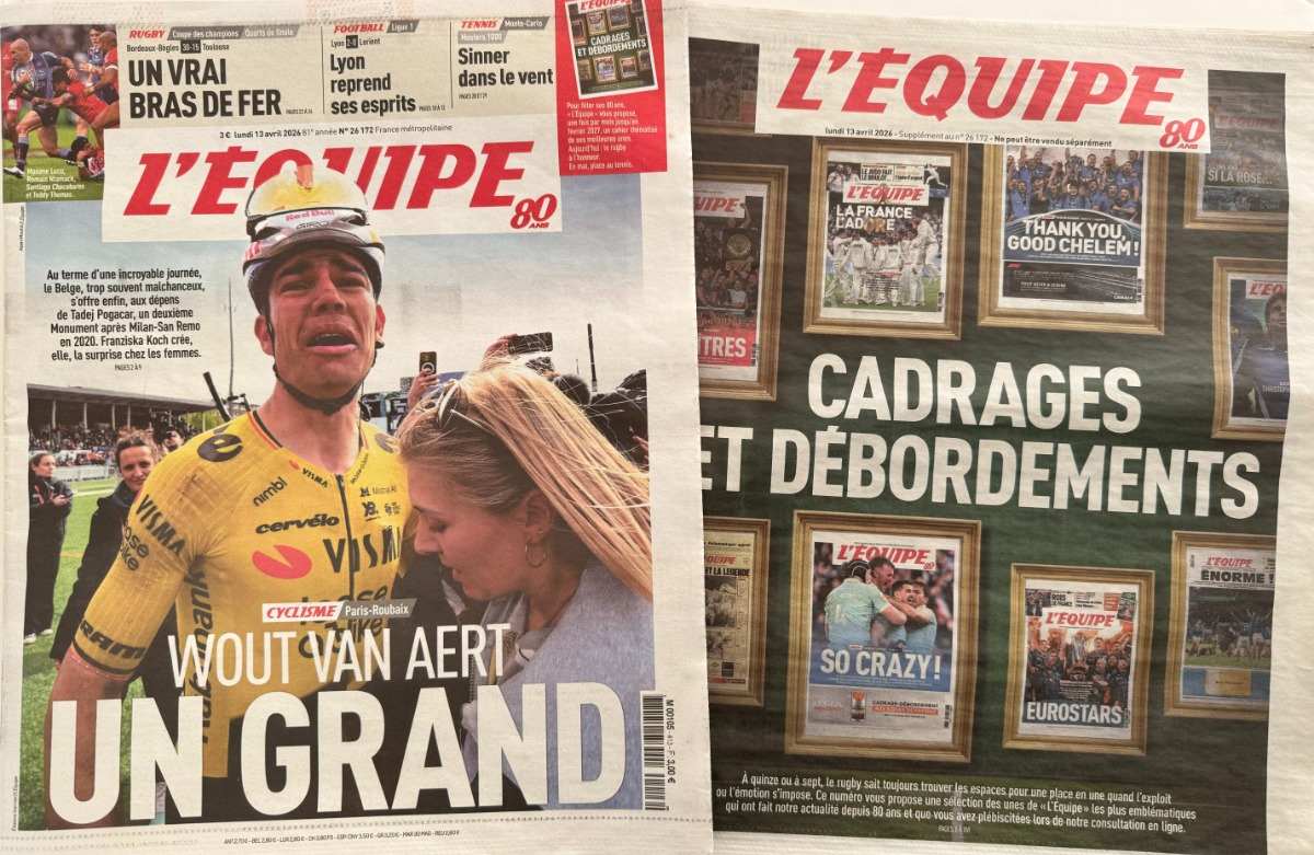 Journal l'équipe 13/04/2026 Van Aert remporte le Paris Roubaix - Supp Rugby - Journal L'Équipe authentique - Revue Vintage