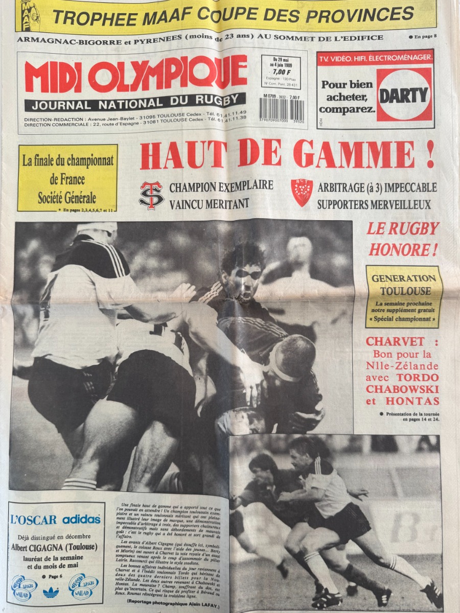 Midi Olympique Juin 1989 Stade Toulousain remporte le championnat de France de rugby Toulouse - Rugby authentique - Revue Vintage