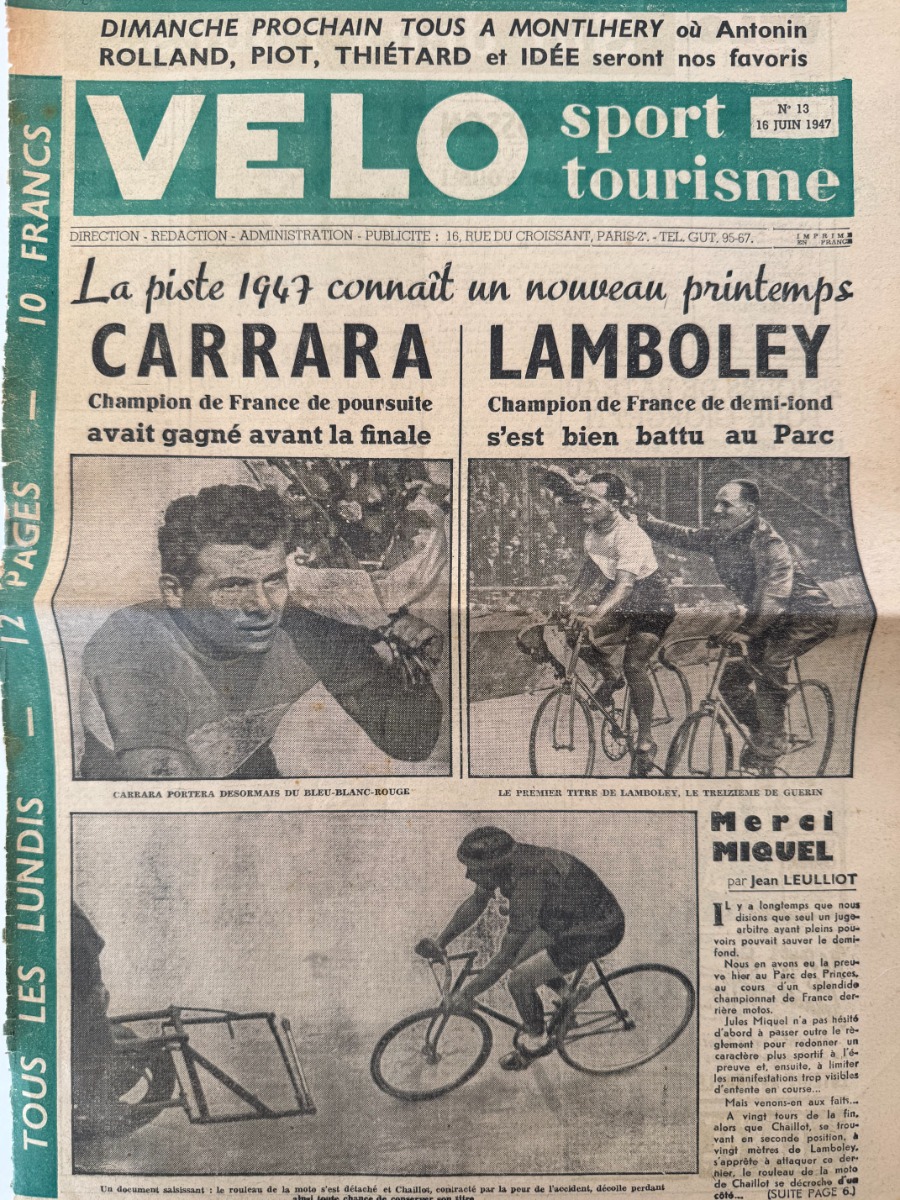 16 juin 1947 - Vélo sport Lamboley ( Héricourt . Haute Saone ) champion de France demi fond - Cyclisme - Cyclisme authentique - Revue Vintage