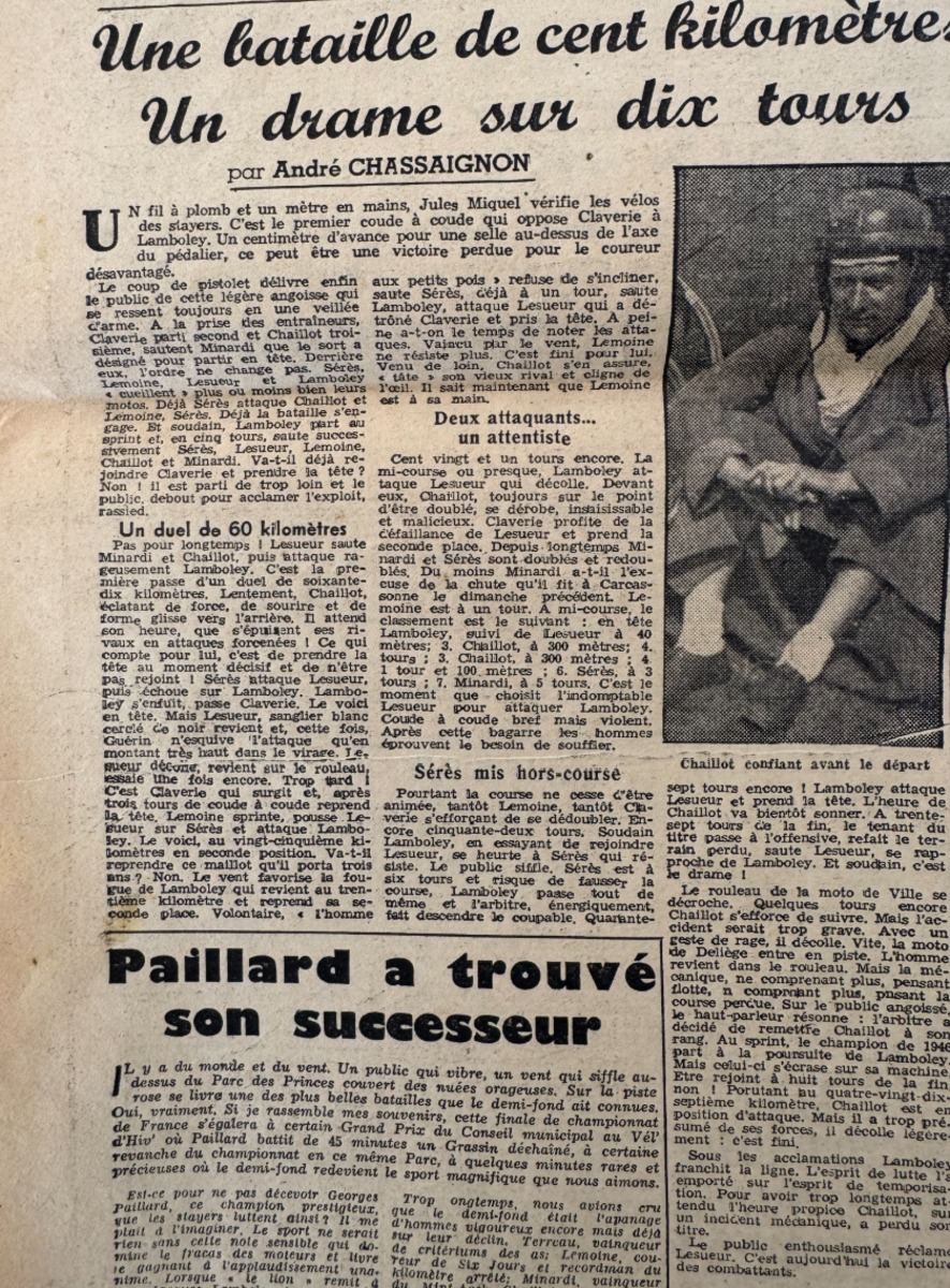 16 juin 1947 - Vélo sport Lamboley ( Héricourt . Haute Saone ) champion de France demi fond - Cyclisme - Vue 2 - Cyclisme