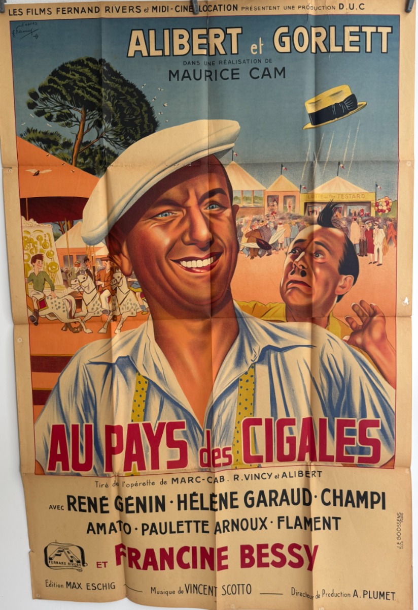 Affiche ancienne Cinéma Au pays des Cigales - René Génin Midi Aix en Provence - Cinéma authentique - Revue Vintage