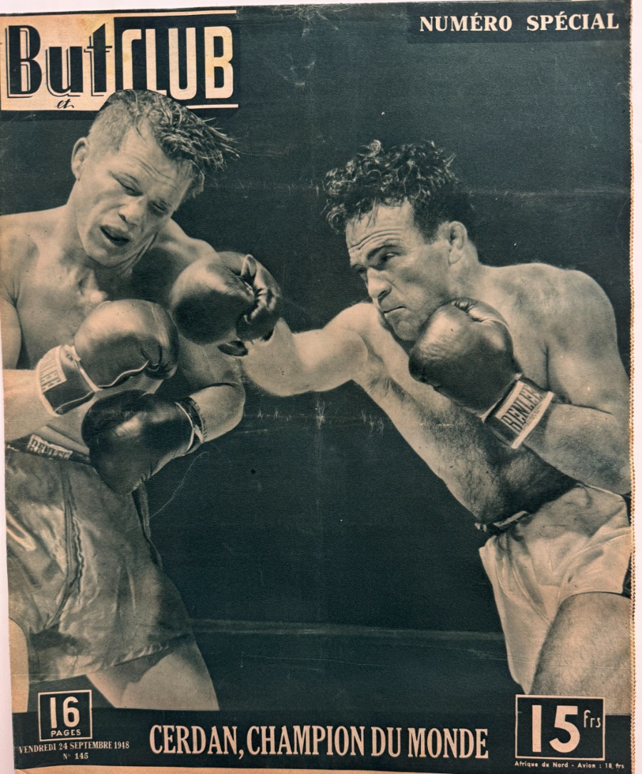 But et Club 1948 Marcel Cerdan champion du Monde de boxe - Autres sports authentique - Revue Vintage