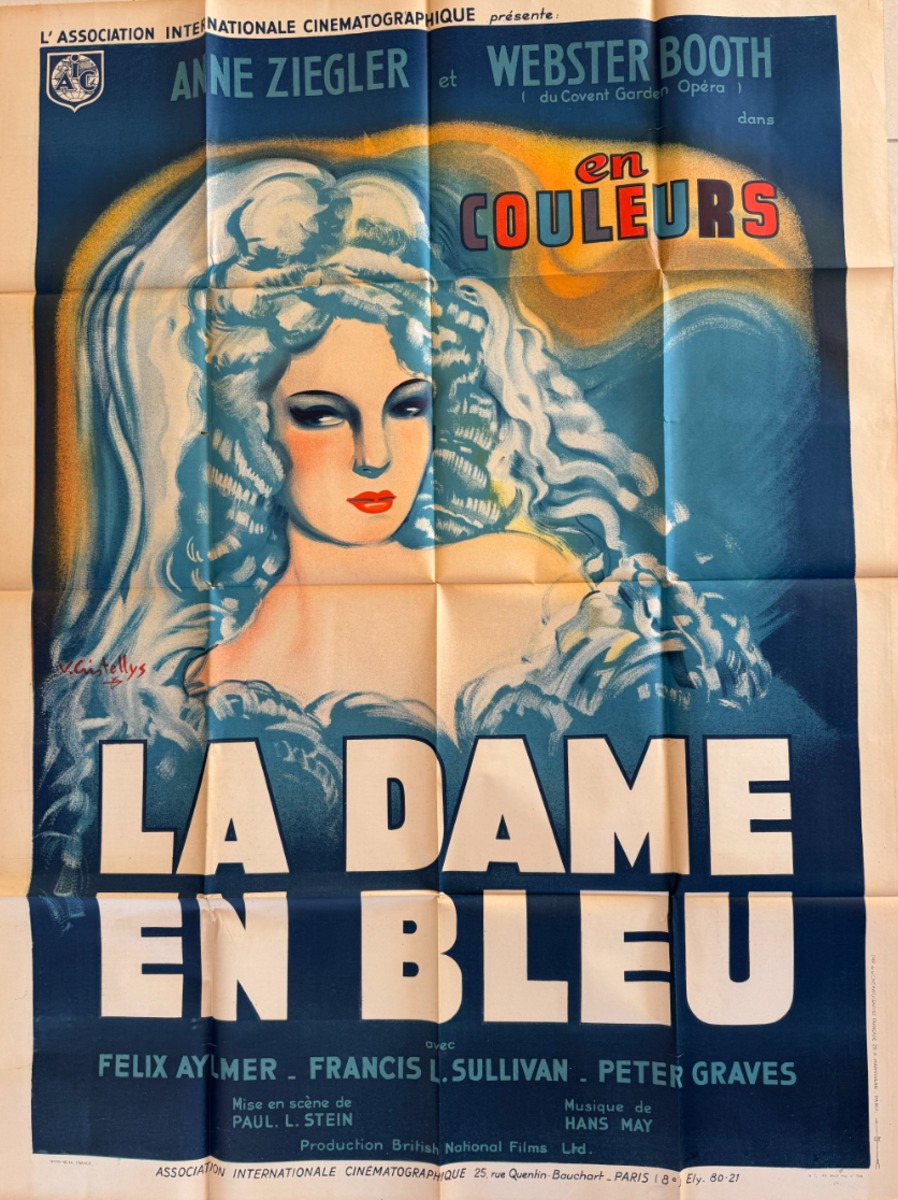 Affiche ancienne cinéma 1946 La dame en bleu - Anne Ziegler - Cinéma authentique - Revue Vintage