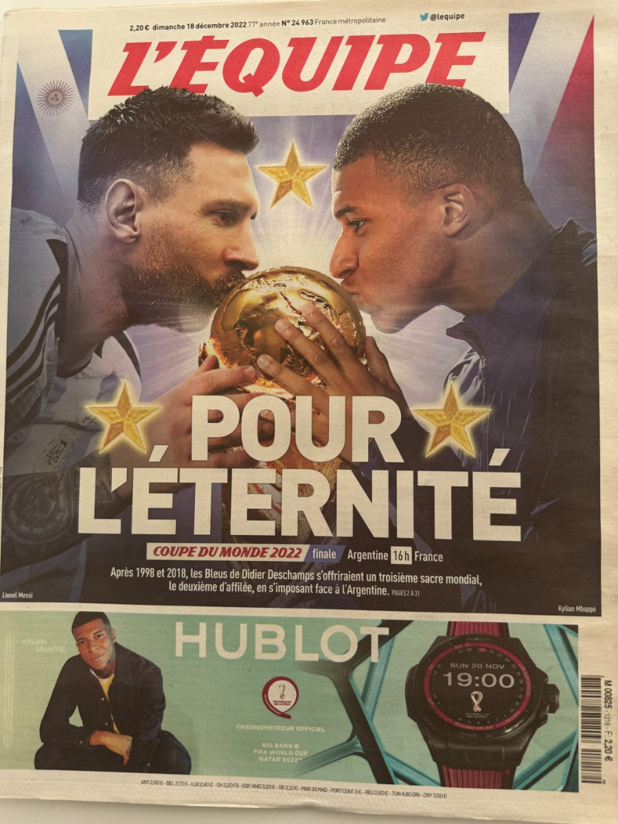 Journal l'équipe 18/12/2022 Finale de la Coupe du Monde France / Argentine - Football - Journal L'Équipe authentique - Revue Vintage